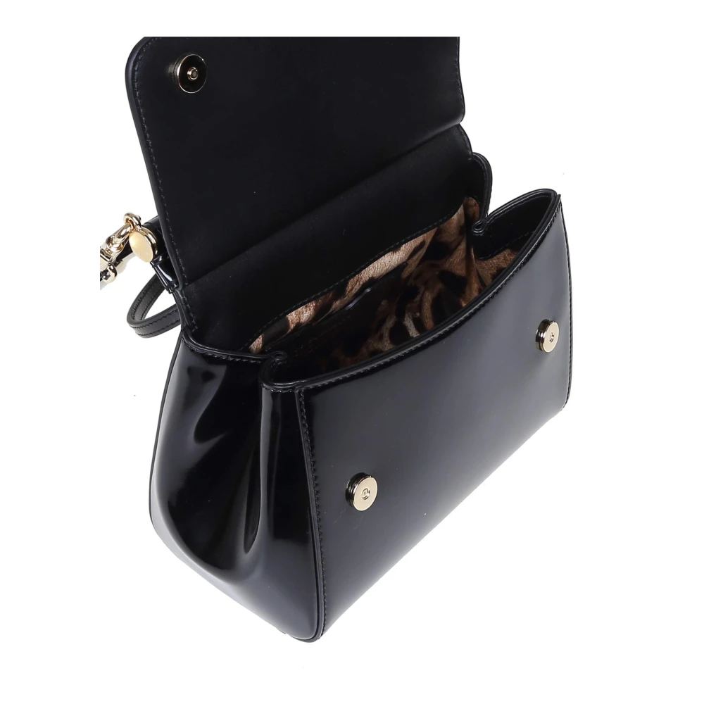 Dolce & Gabbana Kleine Sicilië Tas in Gepolijst Leer Black Dames