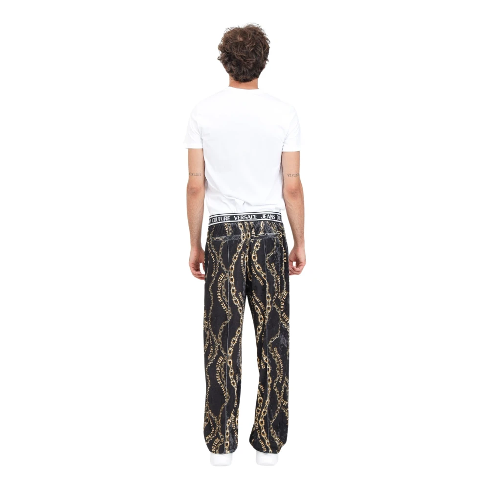 Versace Jeans Couture Zwarte Fluwelen Sportbroek met Chromo Couture Print Multicolor Heren