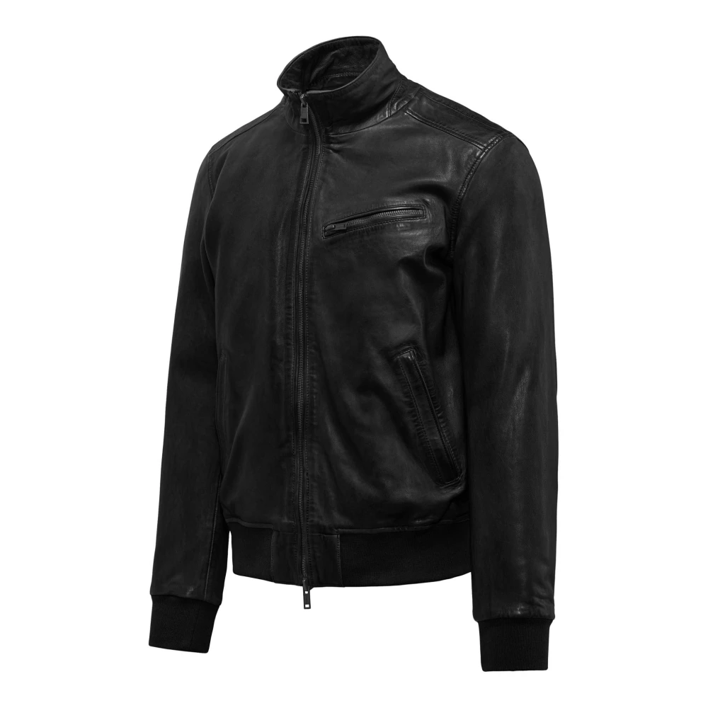 BomBoogie Nappa Aviator Bomber Jacket Black Heren