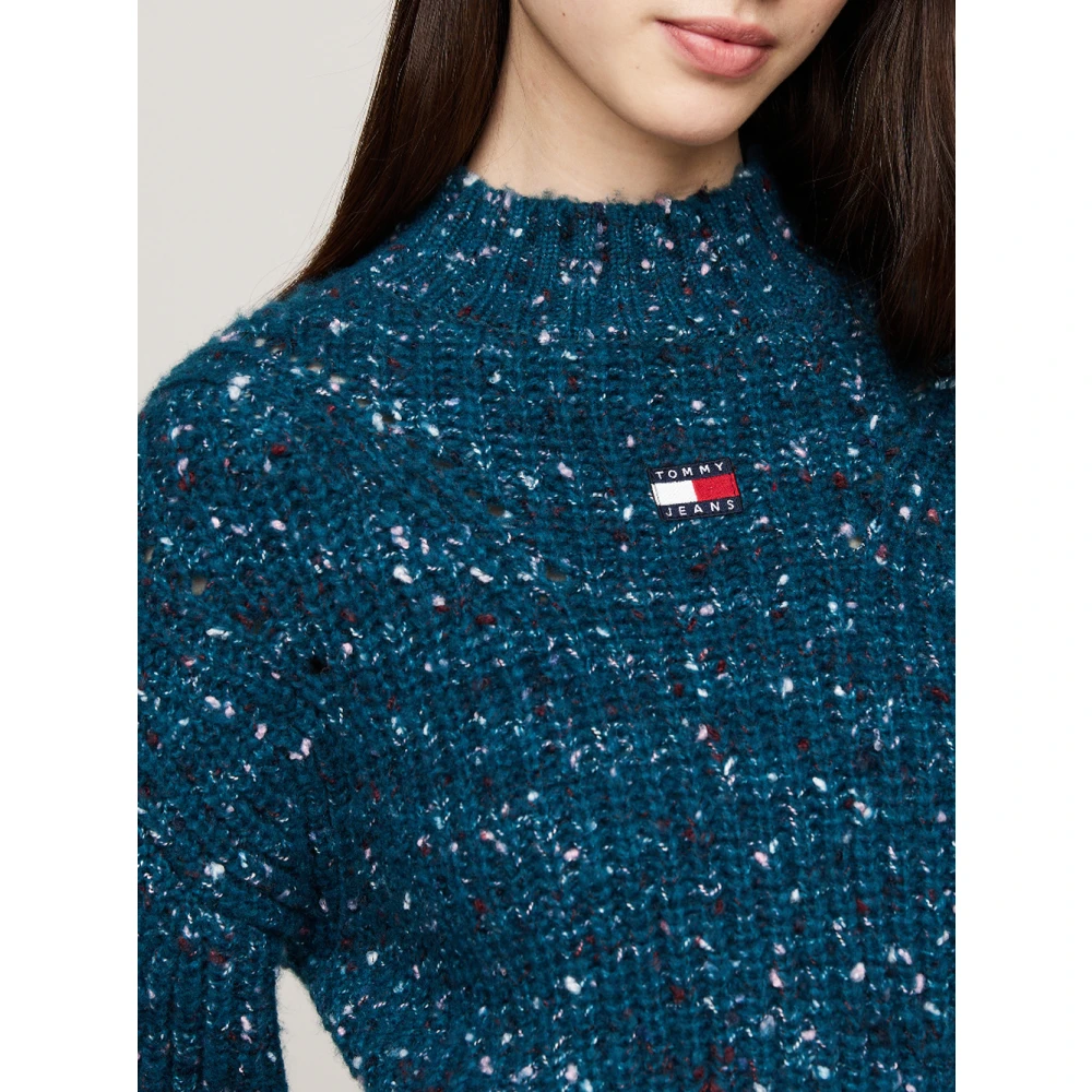 Tommy Jeans Blauwe Mockneck Sweater Marled Stijl Blue Dames