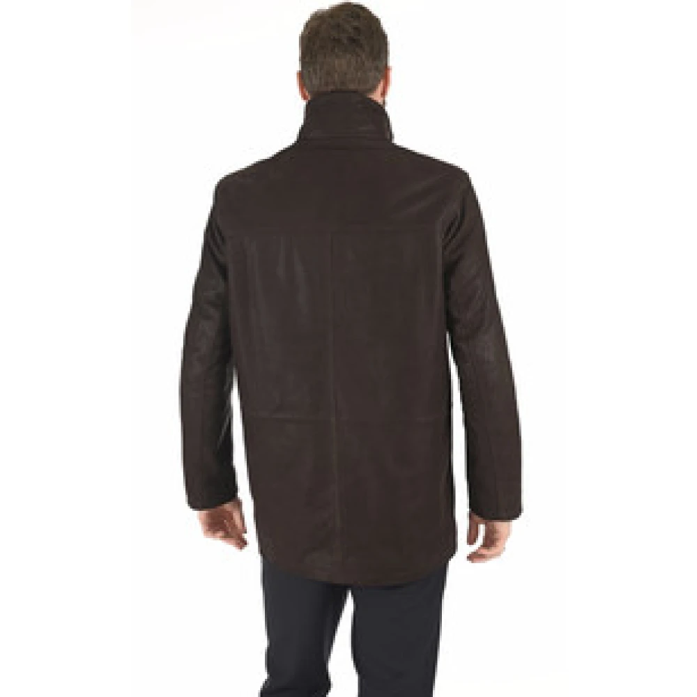 La Canadienne Bruine Nubuck Leren Jas met Afneembare Wollen Rand Brown Heren