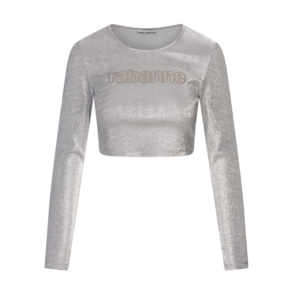 Paco Rabanne Zilver Metallic Crop Top met Logo Gray Dames