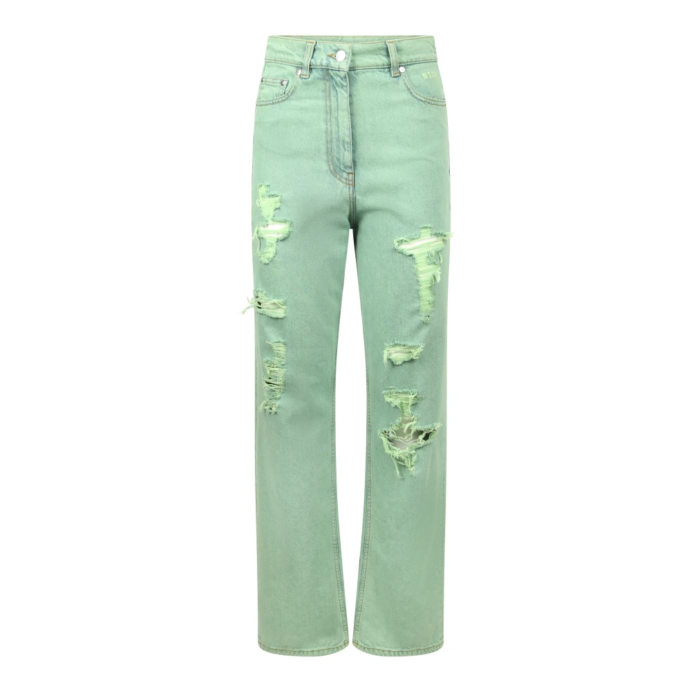 Msgm Groene Destroyed Jeans Aw21 Green Dames