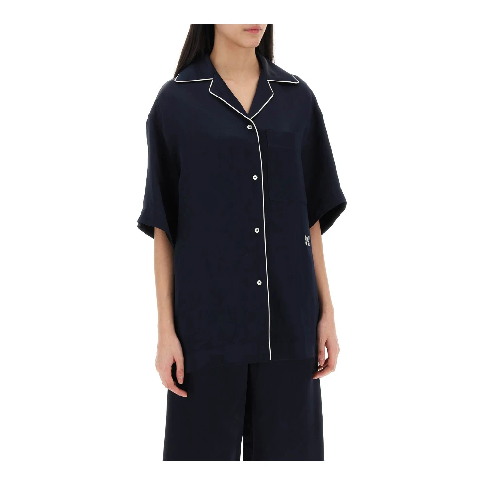 Supplied Fashion Blue Monogram Satin Bowling Shirt - Image 3
