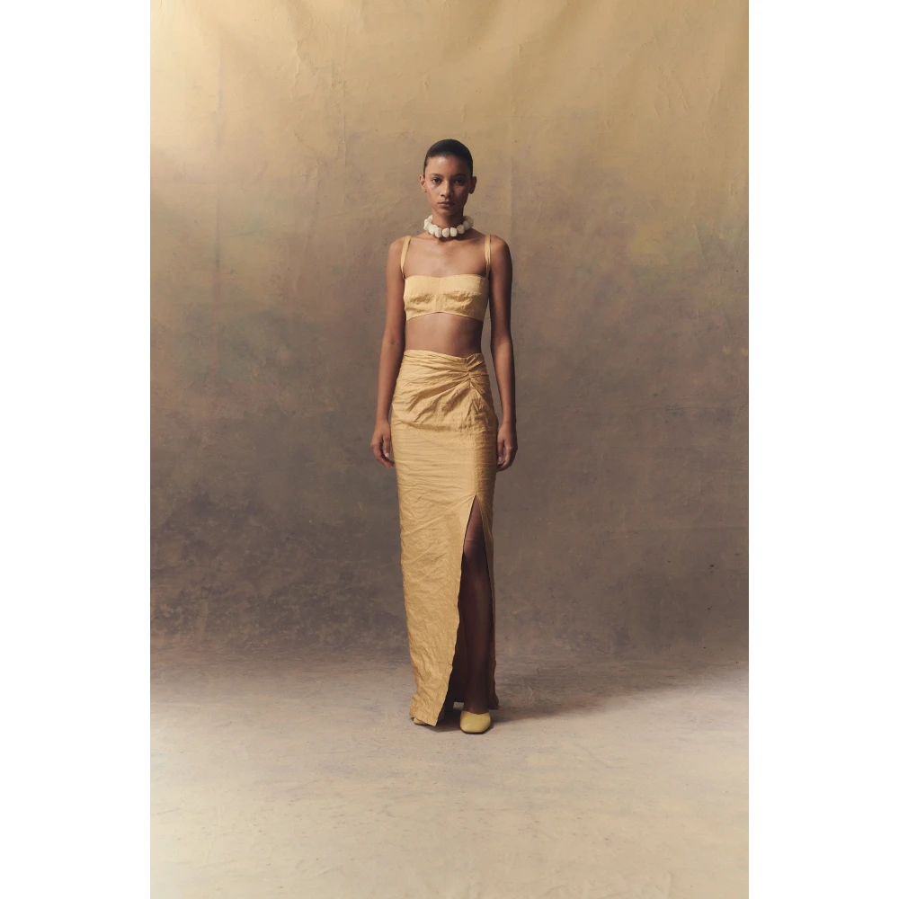 Cortana Metallic Draad Bustier Top Yellow Dames