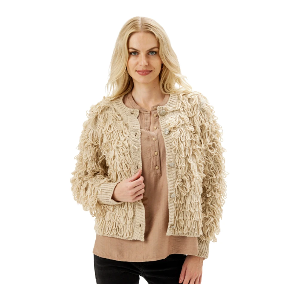 IN Front Ritz Gebreide Vest met Franjes Beige Dames