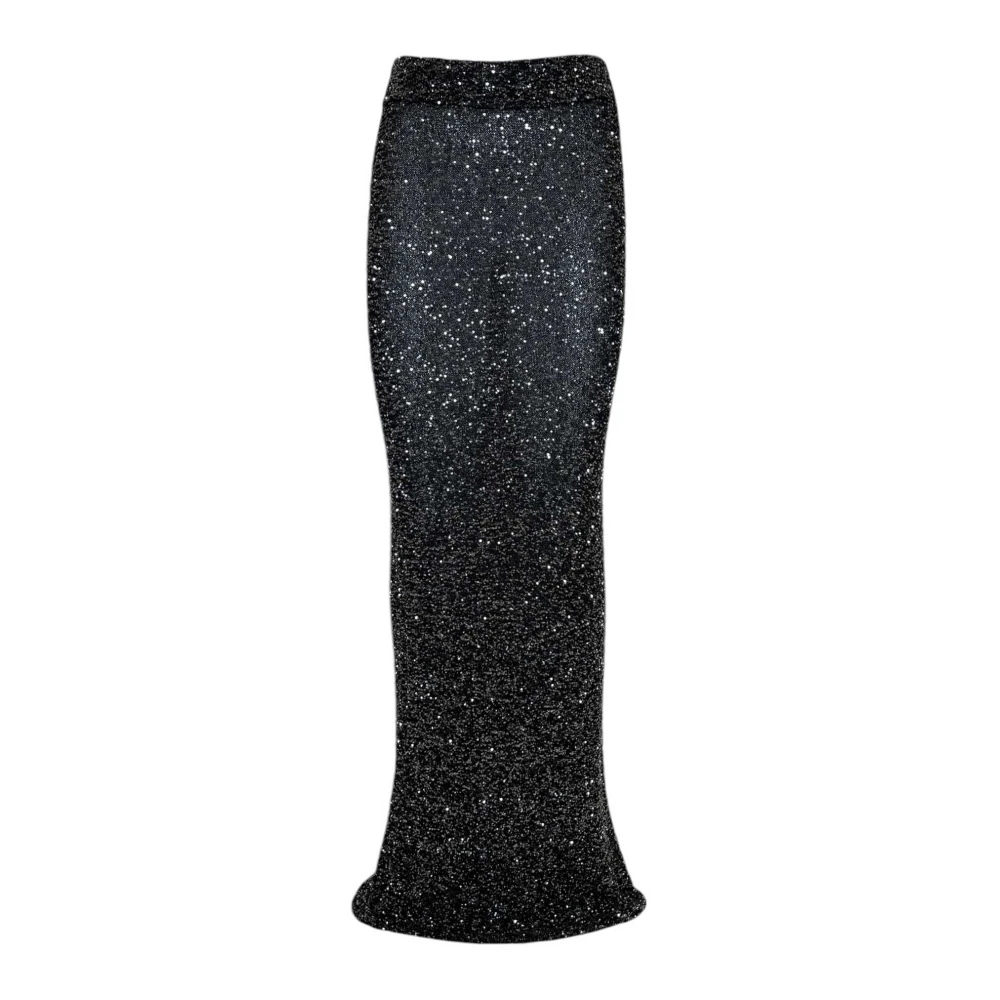 Jucca Lange Zwarte Pailletten Gebreide Rok Black Dames