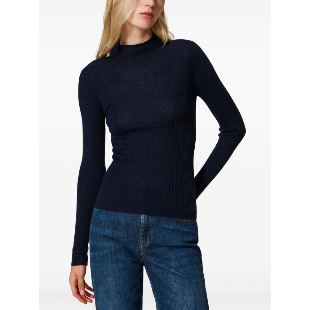 Twinset Navy Blue Wol Gebreide Sweaters Blue Dames