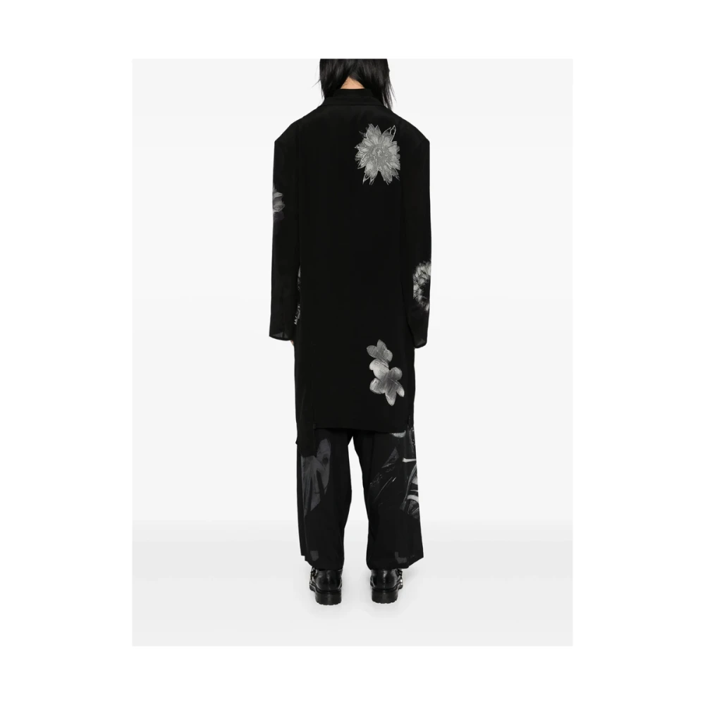 Yohji Yamamoto Zwarte Geknoopte Jas met Zakken Black Heren