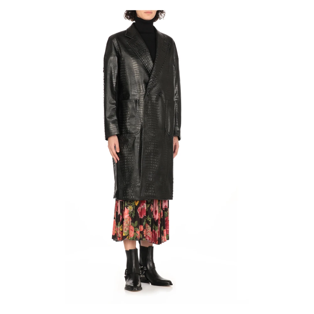 Junya Watanabe Zwarte Python Leren Dubbele Breasted Jas Black Dames