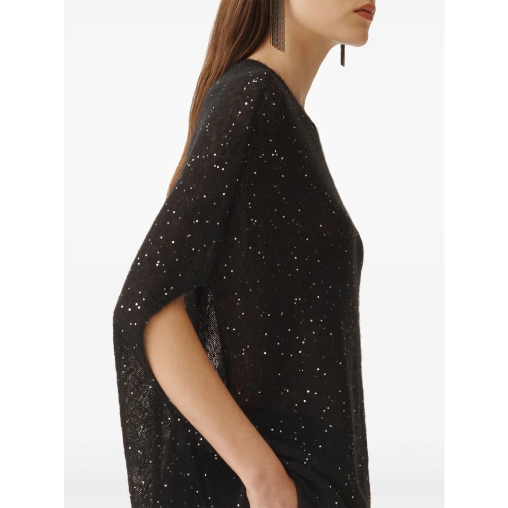 Fabiana Filippi Zwart Ronde-Hals Gebreide Kleding met Pailletten Black Dames