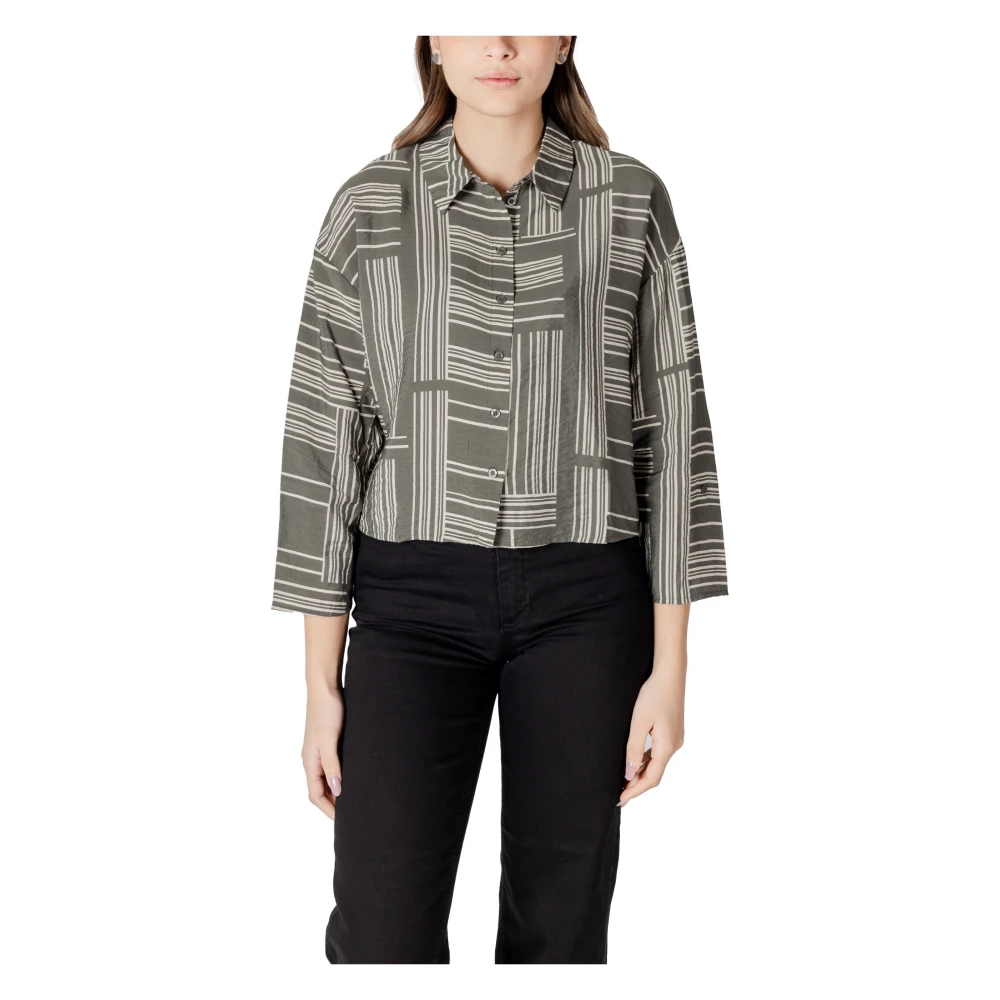 Jacqueline de Yong Groene Bedrukte Button-Up Blouse Green Dames