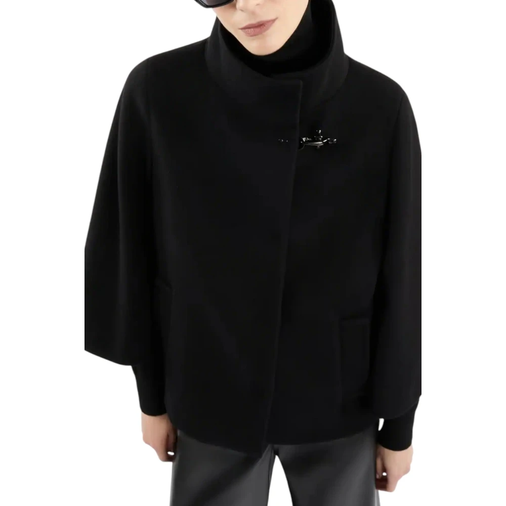 Fay Geometrische wollen jas met driekwart mouwen Black Dames