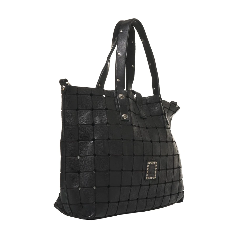 Campomaggi Zwarte Leren Shopper met Stud Details Black Dames