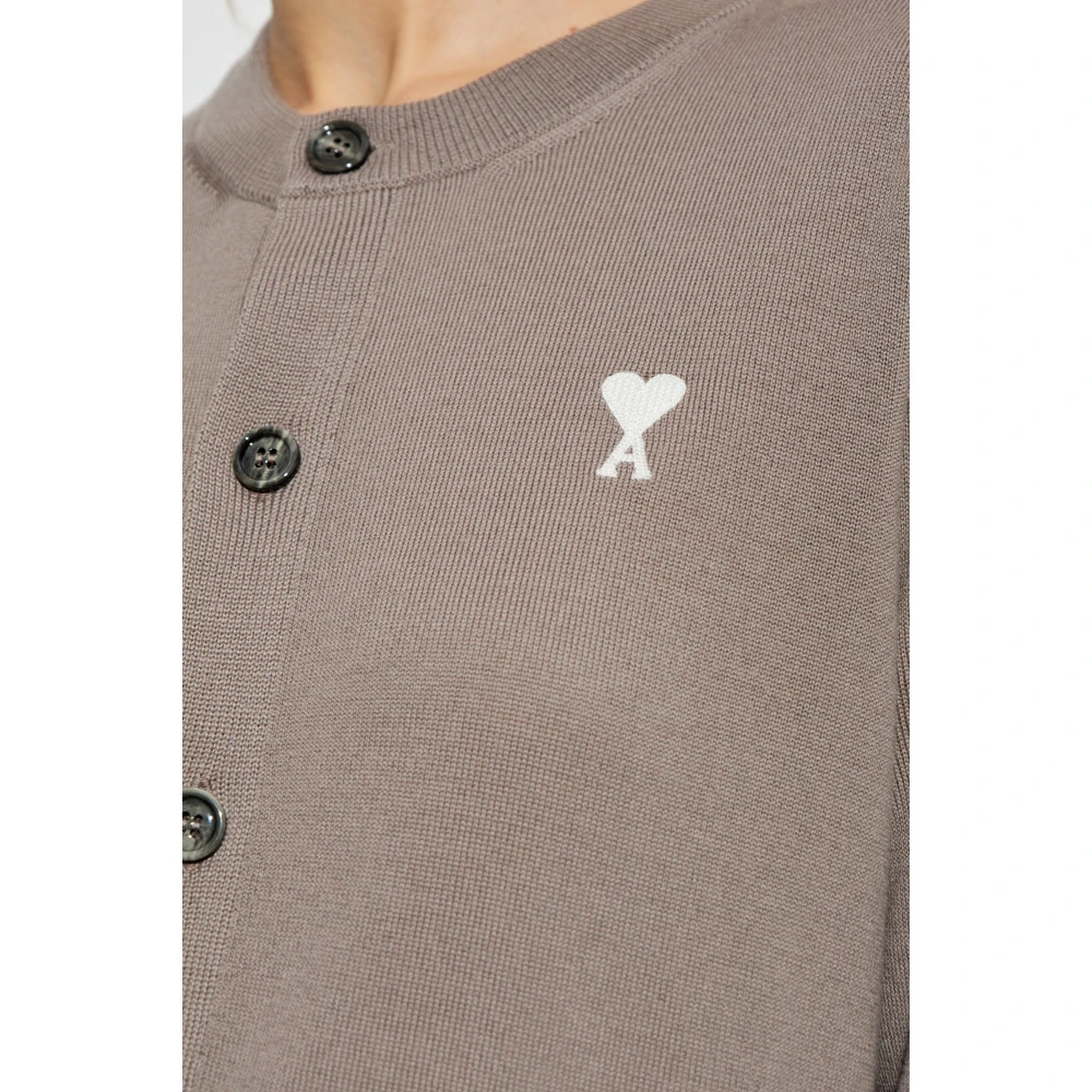 Ami Paris Wollen vest met logo Brown Dames