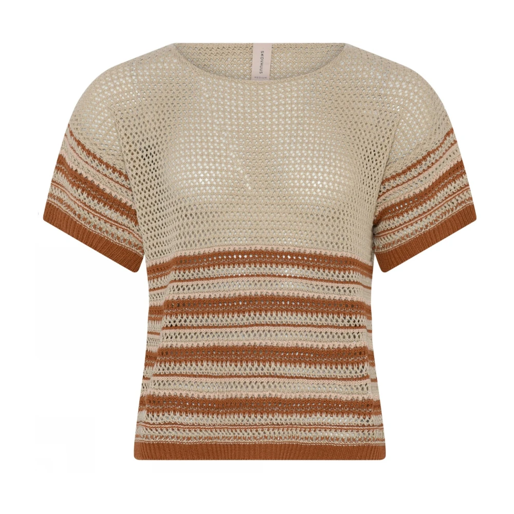 Skovhuus Gestreepte Openwork Baksteen Rode Blouse Beige Dames