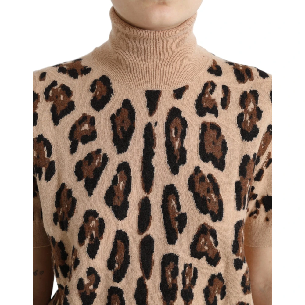 Dolce & Gabbana Beige Leopard Print Wool Turtleneck Top Multicolor Dames