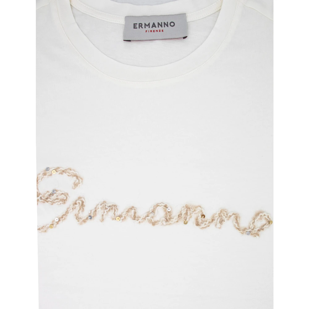 Ermanno Scervino Pailletten versierd katoenen T-shirt White Dames