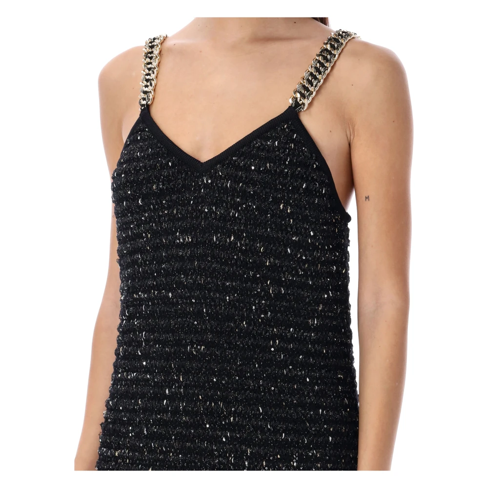 Balmain Fringe Lurex Tweed Jurk Black Dames