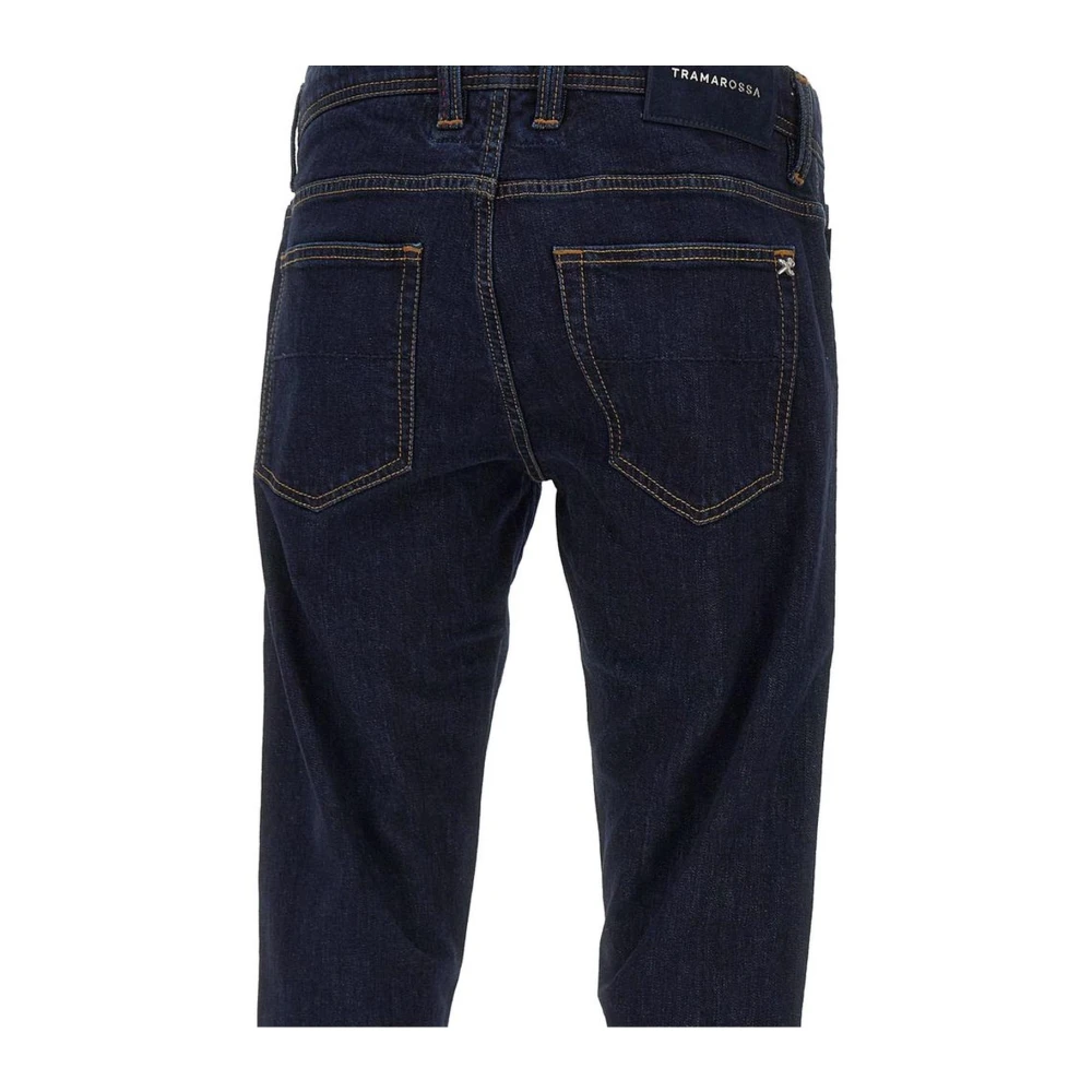 Tramarossa Donkerblauwe Stretch Katoenen Jeans met Suède Patch Blue Heren