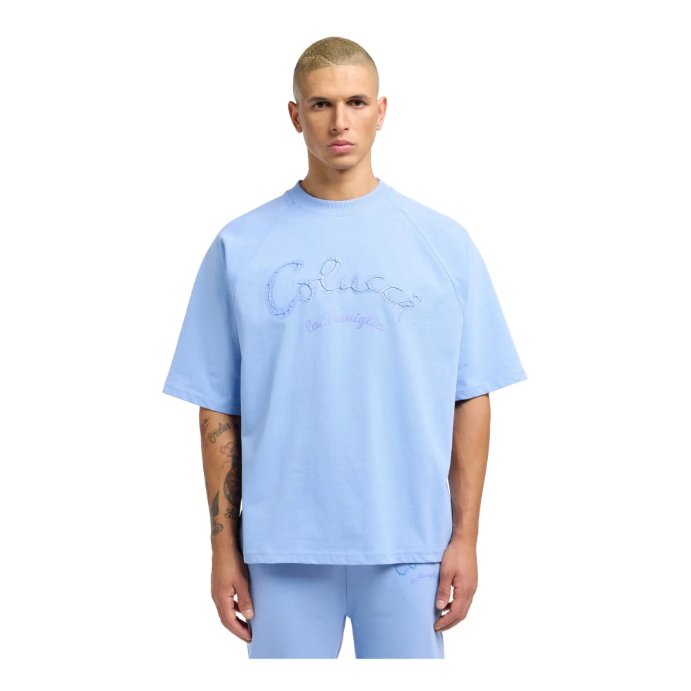 carlo colucci Premium 3D Logo Oversize T-Shirt Blue Heren
