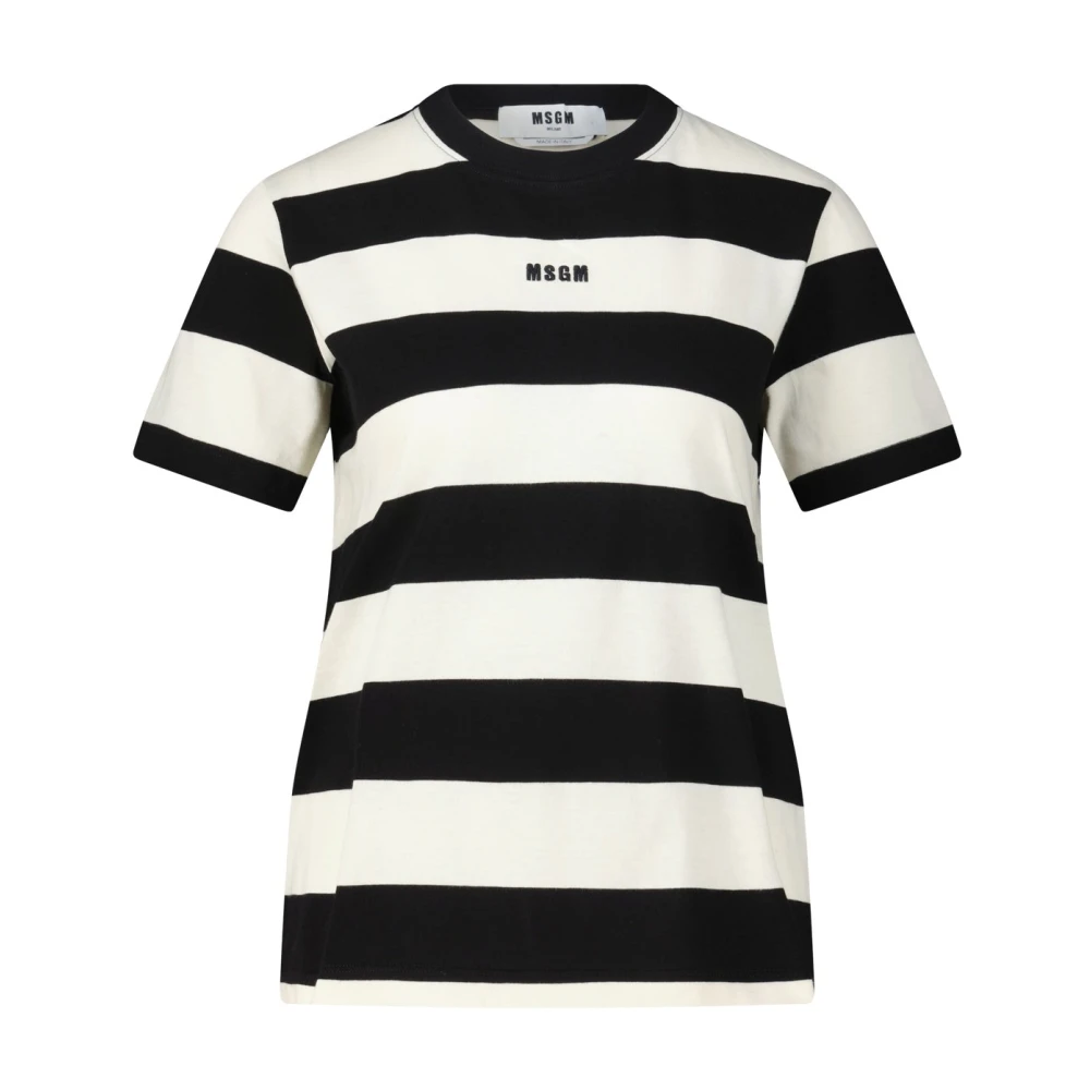 Msgm Gestreept Logo T-shirt White Dames
