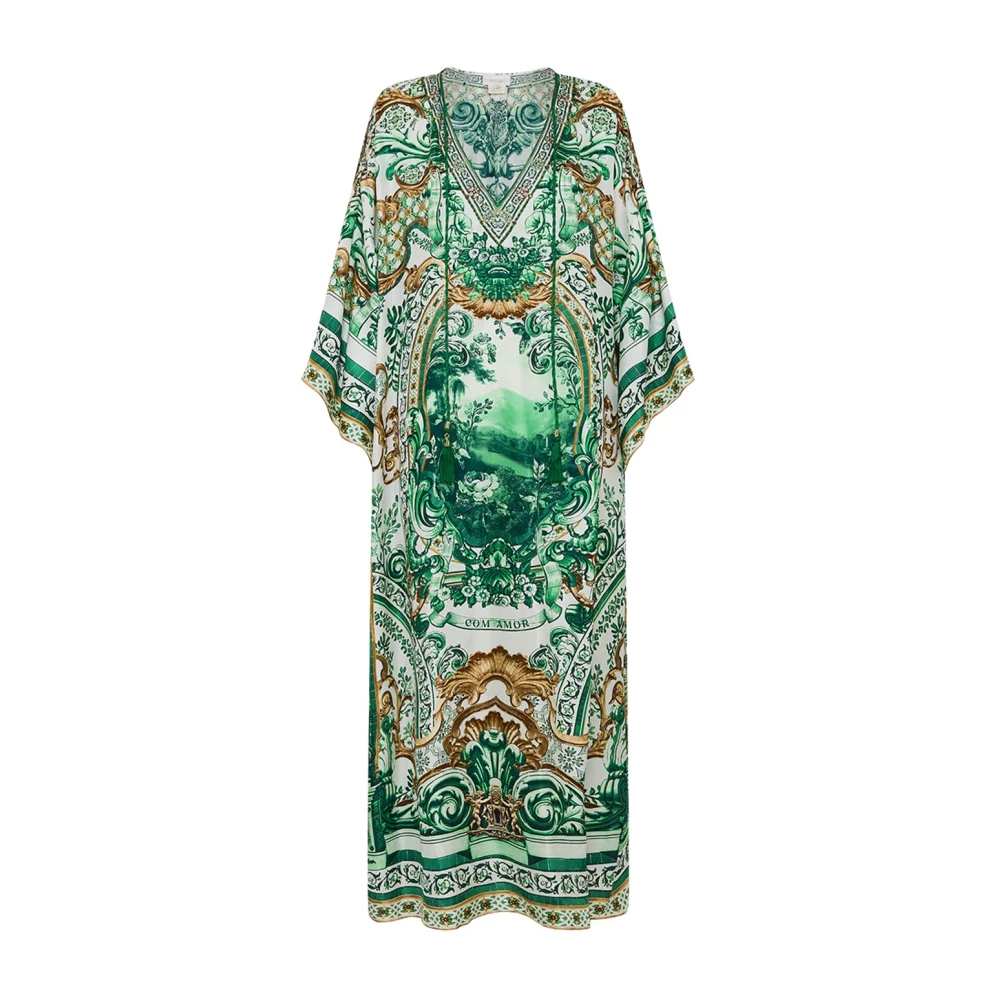Camilla Zijden V-hals Kaftan met strikjes Green Dames