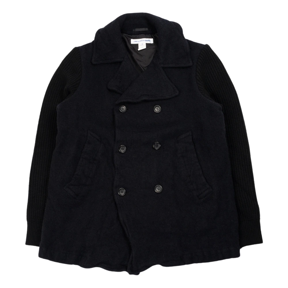 Comme des Garçons Blauw Marine Wol Nylon Dubbel Breasted Jas Blue Heren