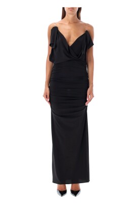 black-satin-v-neck-long-dress