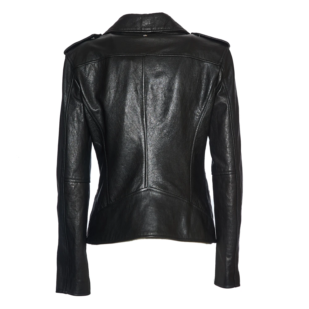 Dondup Zwarte leren jas voor vrouwen Black Dames