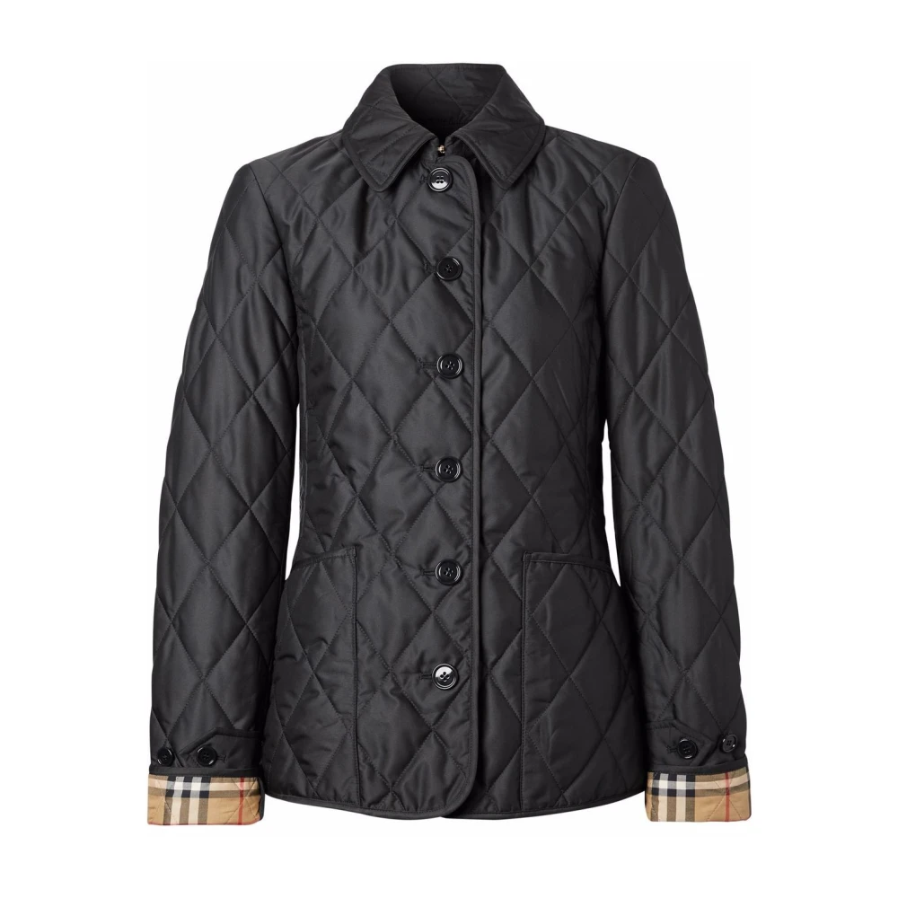 Burberry Zwarte Diamond Quilted Thermoregulated Jas Black Dames