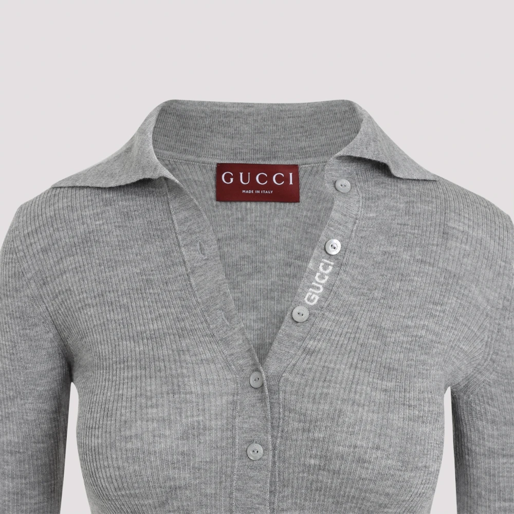 Gucci Cashmere en Zijde Polo Top met Web Gray Dames