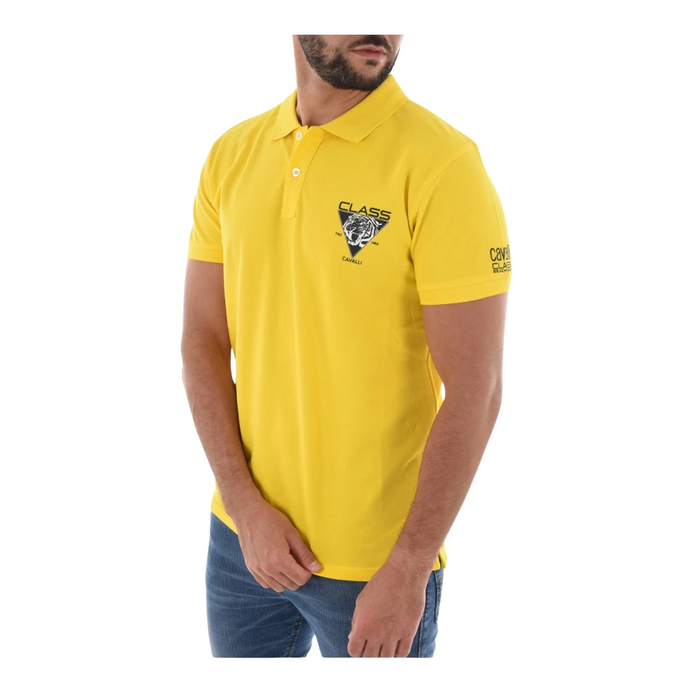 Cavalli Class Gele Regular Polo Shirt 100% Katoen Yellow Heren