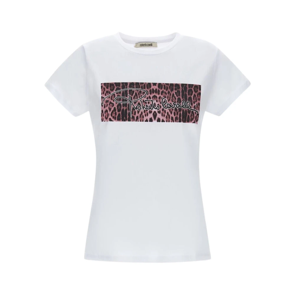Roberto Cavalli Logo T-shirt Ronde Hals Korte Mouwen White Dames