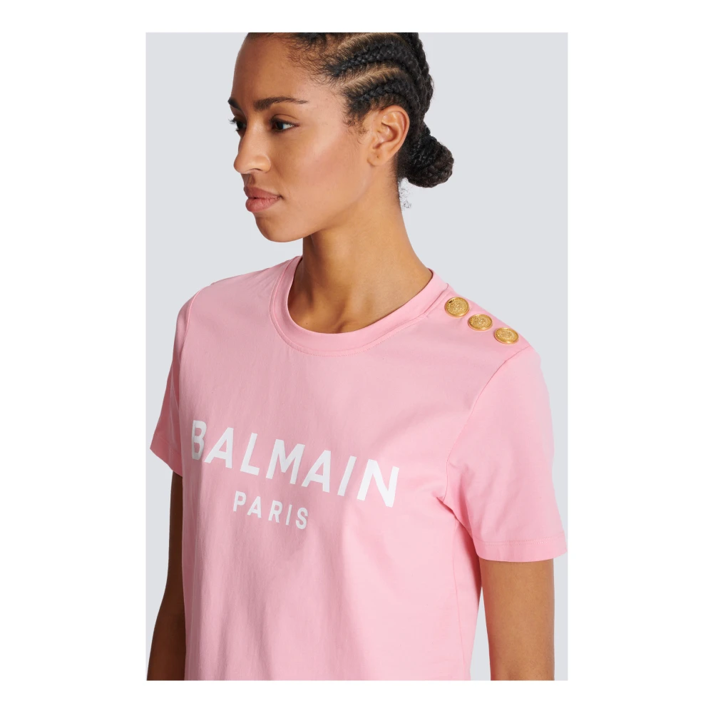 Balmain T-shirt met Parijs print Pink Dames