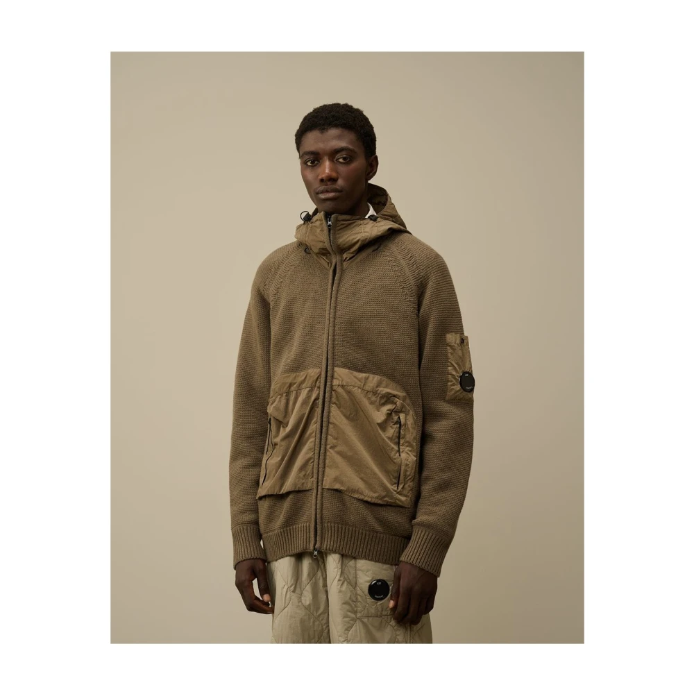 C.P. Company Capuchon Volledige Rits Gebreid Brown Heren