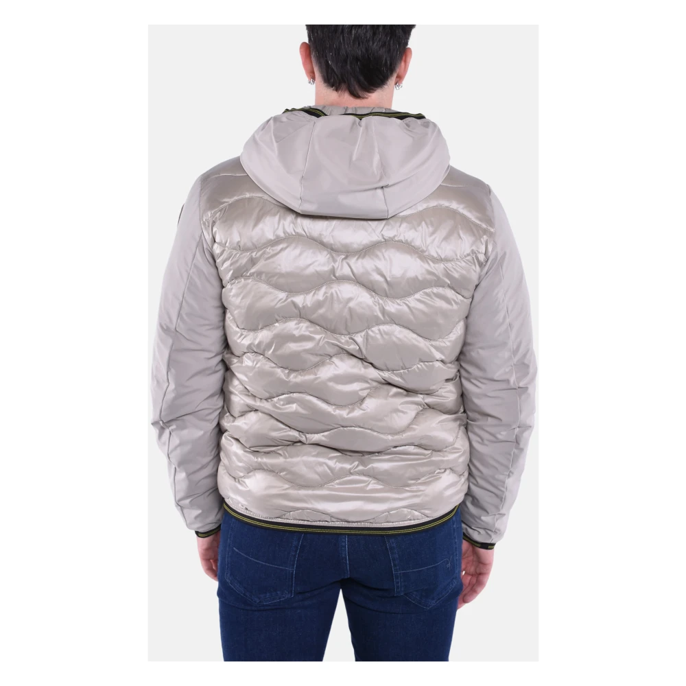 Blauer Monochromatische Nylon Pufferjas met Golfstiksels Beige Heren