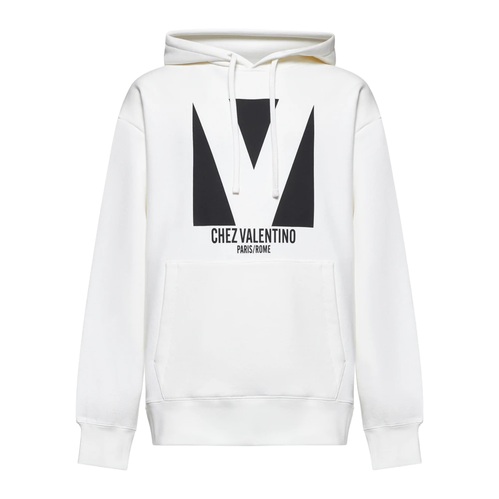 Valentino Men's Beige Hoodies, S, White Jumper With Hood And Print