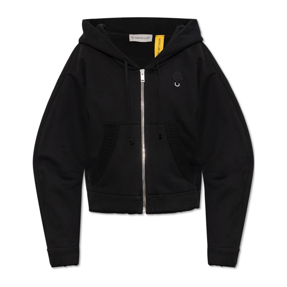 Moncler Eyelet Rits Katoenen Hoodie voor Vrouwen Black Dames