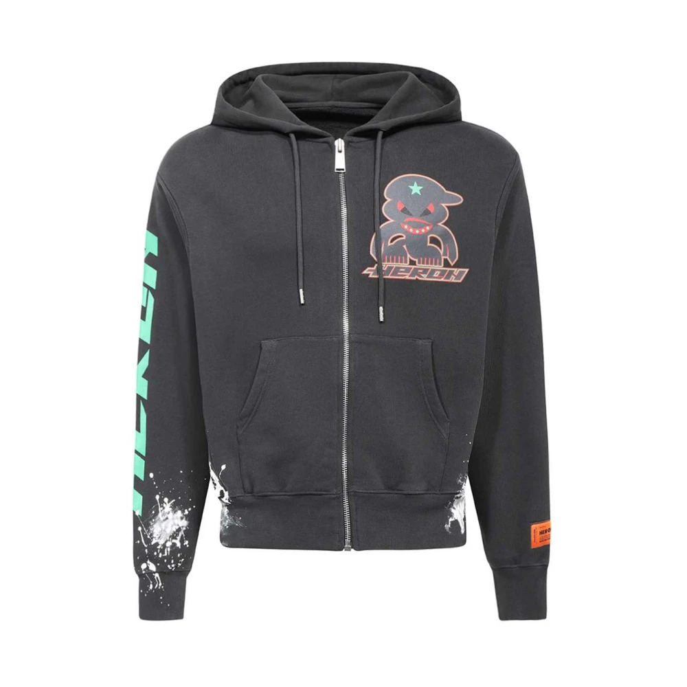 Heron Preston Katoenen Zip Hoodie Verfspatten Black Heren