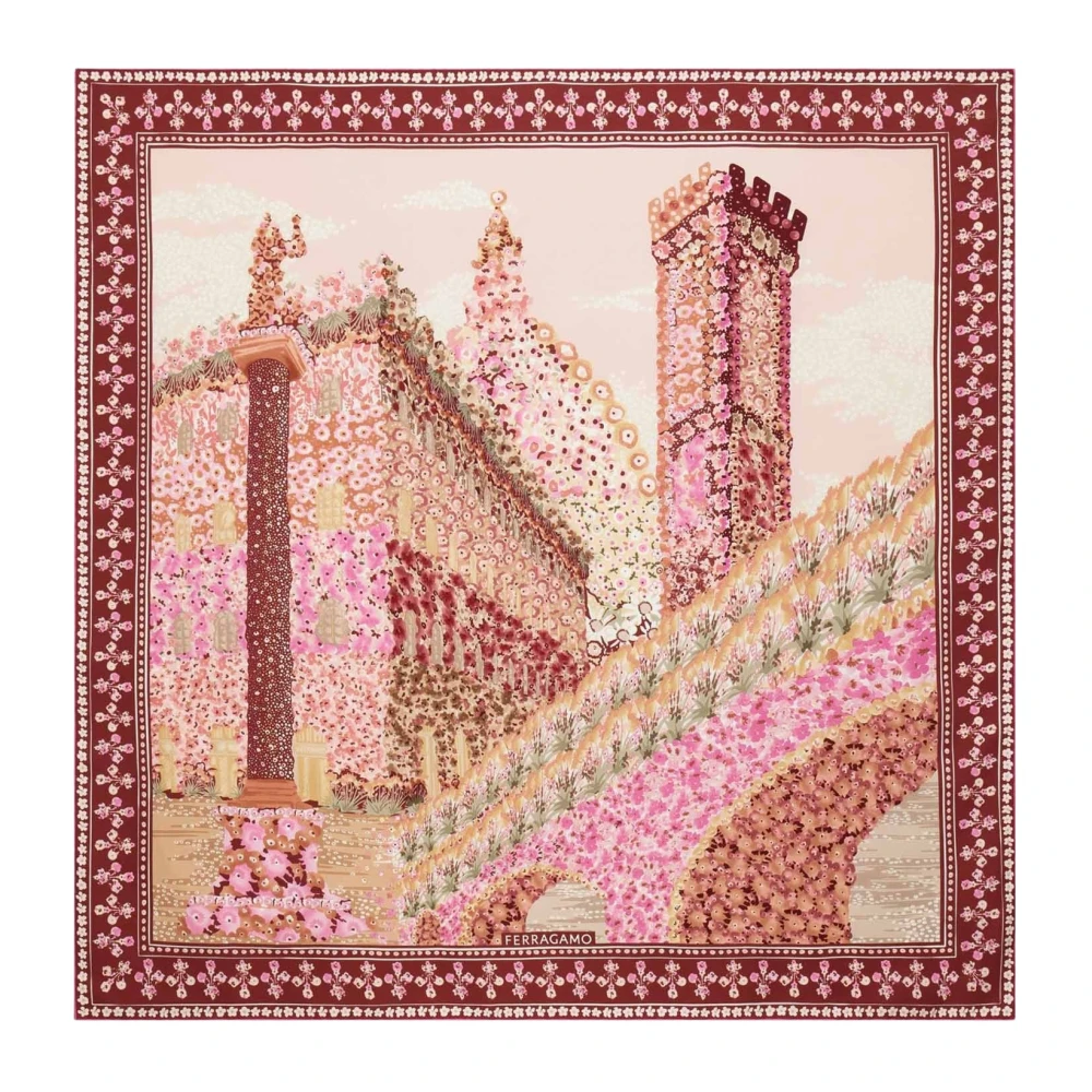 Ferragamo Women's Pink Palazzo Print Silk Scarf