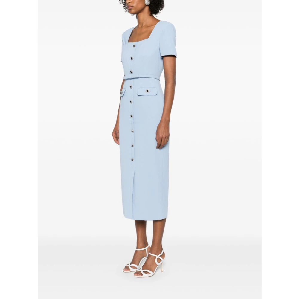 Self Portrait Blauwe Crepe Jurk met Knopen en Riem Blue Dames