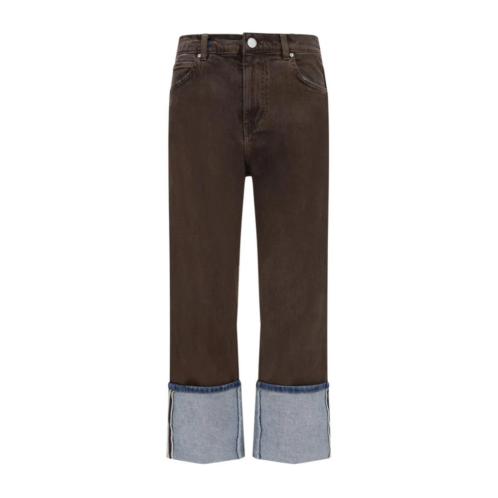 Pinko Bruine Katoenen Jeans met Manchet Brown Dames