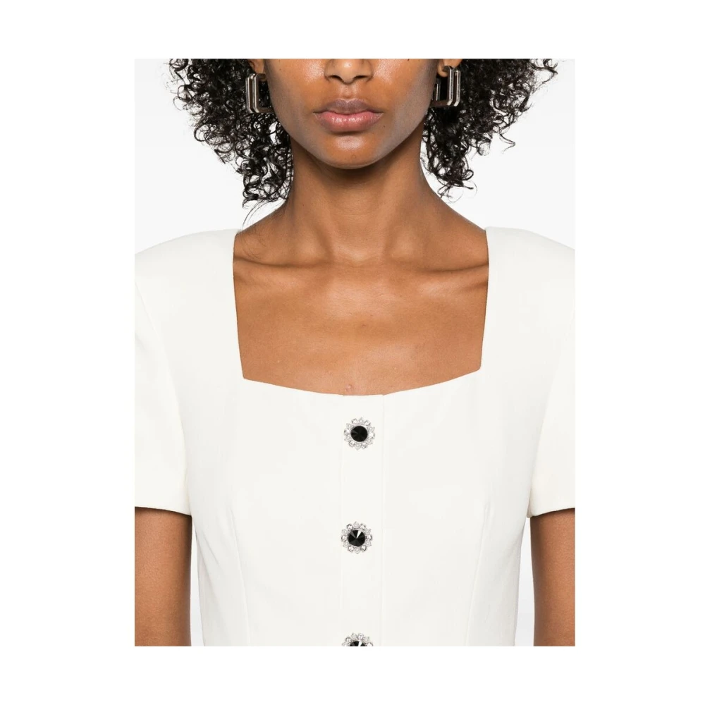 Self Portrait Beige Klepzak Schouder Jurk White Dames