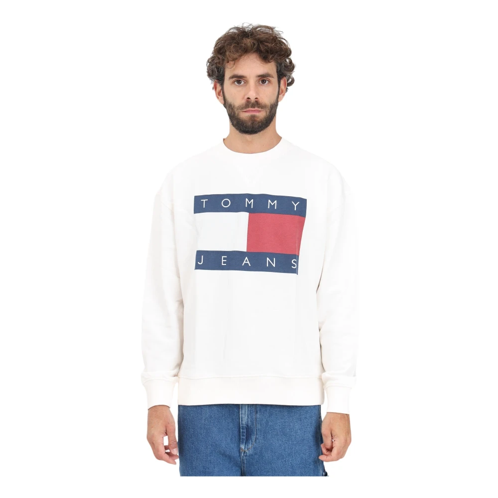 Tommy Jeans Witte Crewneck Sweatshirt Casual Herfst Winter White Heren