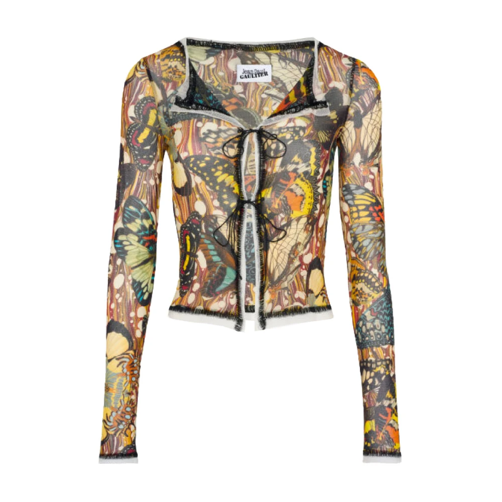 Jean Paul Gaultier Gele Butterfly Print Mesh Cardigan Sweater Multicolor Dames
