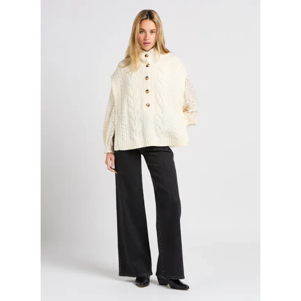 Suncoo Geribbelde hoge hals vest voor vrouwen Beige Dames