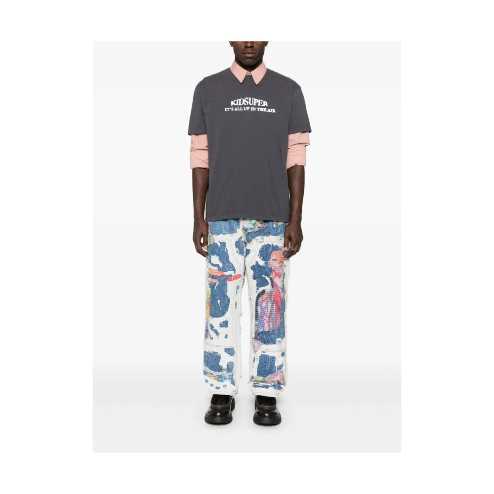 KidSuper Studios Lichtblauwe kinderbroek met gezichtsprint Multicolor Heren