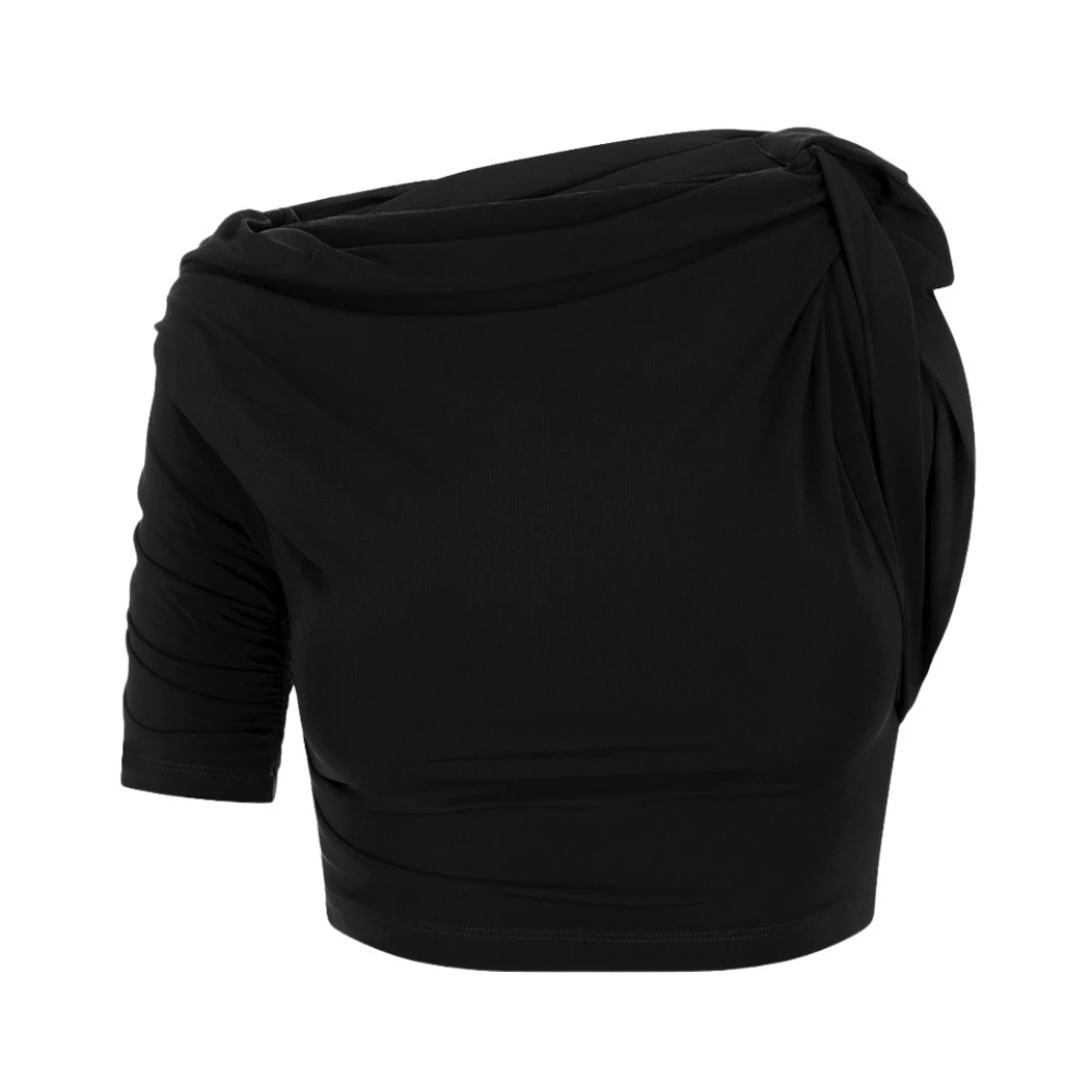 Jacquemus Drapeado Viscose Top Black Dames