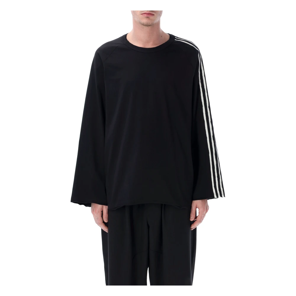 Adidas Men's Black Raw Edge 3-Stripes Long Sleeve Tee - Long Sleeve Training Tops - L - Sport